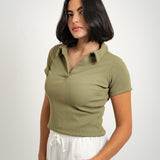 The Collar Top — in Sage