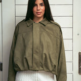 Pre Orders Suede Bomber Jacket – In Olive