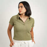 The Collar Top — in Sage