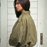Pre Orders Suede Bomber Jacket – In Olive