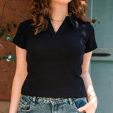 The Collar Top — in Noir