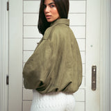 Pre Orders Suede Bomber Jacket – In Olive