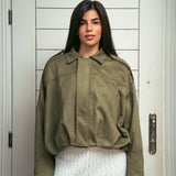 Pre Orders Suede Bomber Jacket – In Olive
