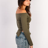 The Off Shoulder Top — in Olive