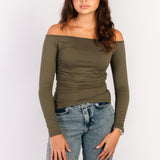 The Off Shoulder Top — in Olive