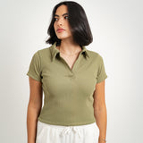 The Collar Top — in Sage