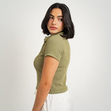 The Collar Top — in Sage