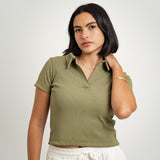 The Collar Top — in Sage