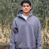 Open Collar Hoodie in Charcoal