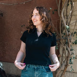 Black Open Collar Top