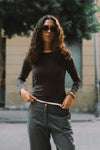 Brown and Baby Pink Contrast Long Sleeve Top