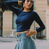 Navy and Butter Yellow Contrast Long Sleeve Top