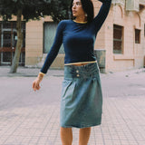 Navy and Butter Yellow Contrast Long Sleeve Top