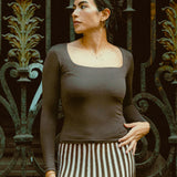 Brown Square neck long sleeve top