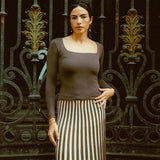 Brown Square neck long sleeve top