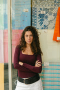 Burgundy Square neck long sleeve top