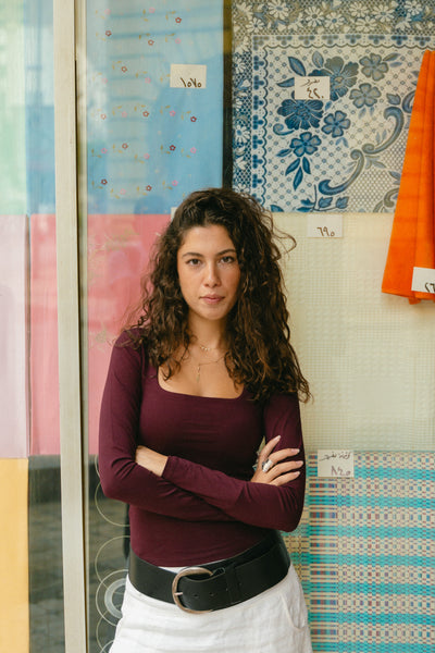 Burgundy Square neck long sleeve top