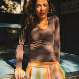 Brown V-neck long sleeve top
