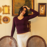 Burgundy V-neck long sleeve top
