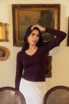 Burgundy V-neck long sleeve top
