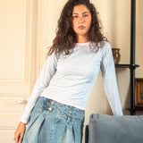 Grey and Baby Pink Contrast Long Sleeve Top