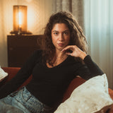Black V-neck long sleeve top