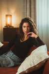Black V-neck long sleeve top